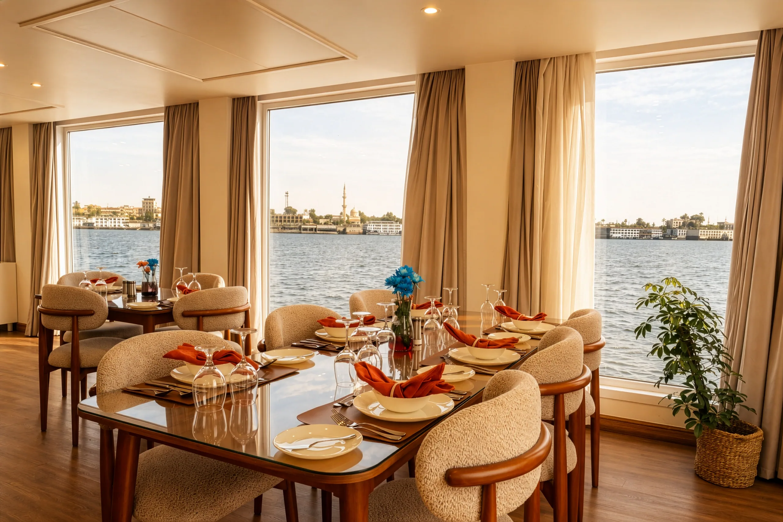 Dining aboard Hathor Dahabiya